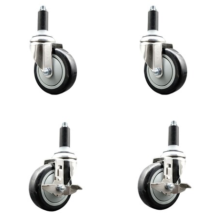Service Caster 4 Inch 316SS Black Poly Swivel 1-1/8 Inch Expanding Stem Caster Brake SCC, 2PK SS316EX20S414-PPUB-BLK-2-TLB-2-118